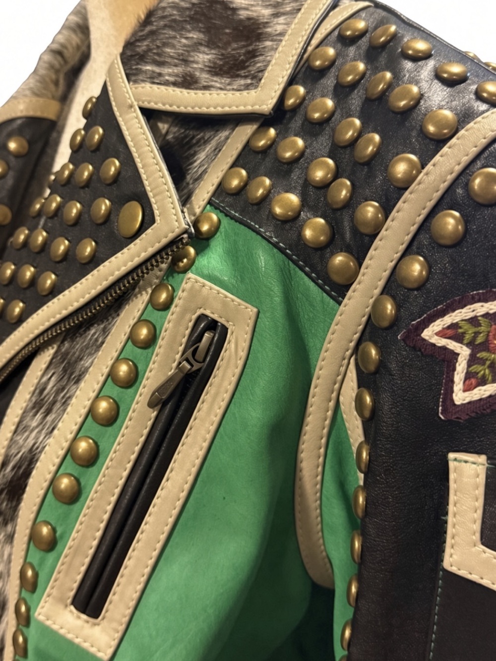 Double D Ranch Midnight Cowboy studded Embroidered Leather Biker Jacket RTL 1295 - Picture 4 of 6